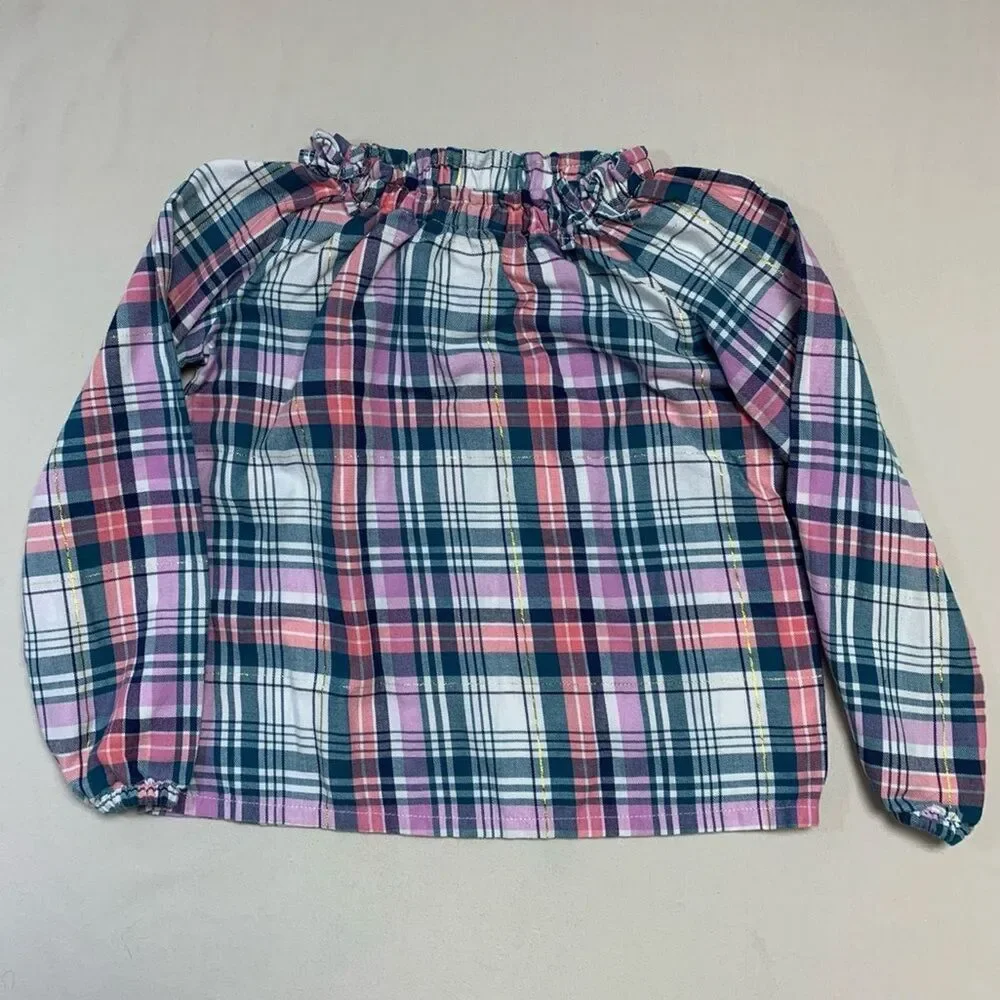Plaid Shirt Girls 5T Bow Neck Country Western Soft Fall Preppy Top Gold Metallic